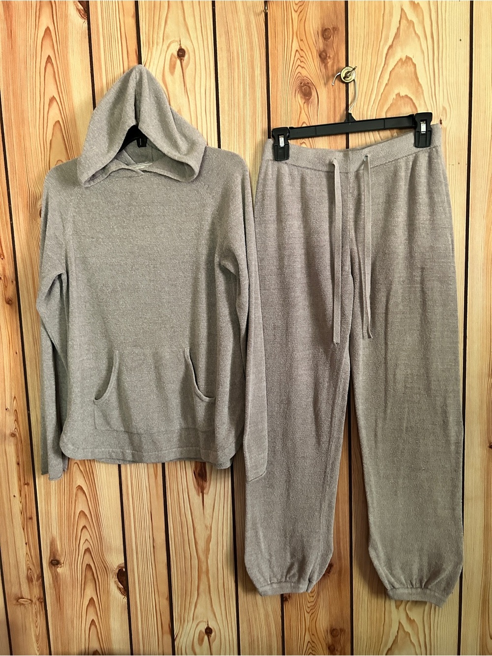 Barefoot Dreams CozyChic Ultra Lite Set Hoodie Jogger Lounge Taupe Brown Size S